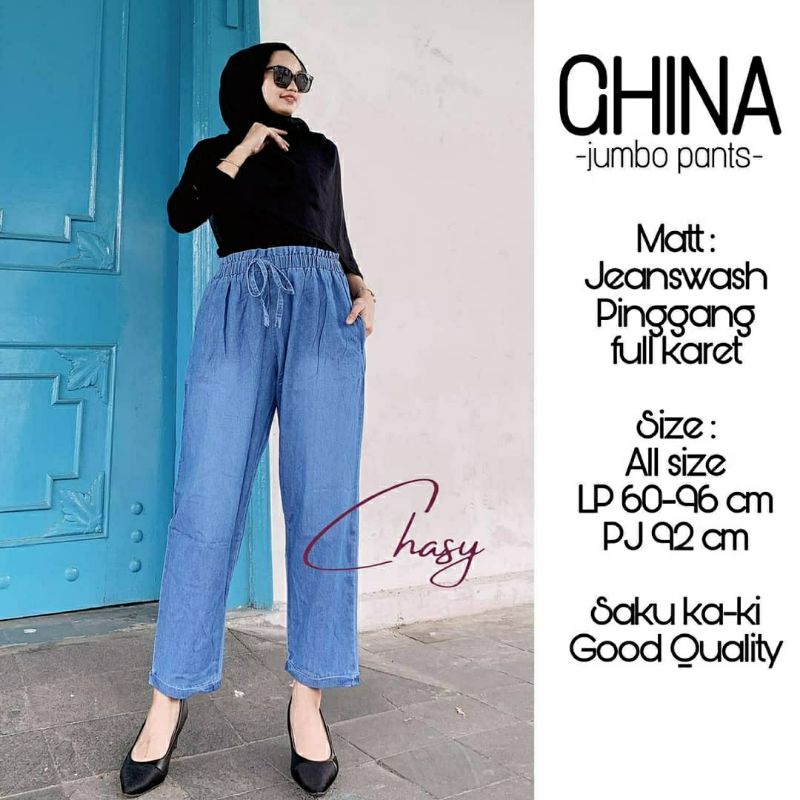 Ghina Jumbo Pants, CELANA JEANS WANITA CANTIK BAHAN JEANS WASH LP 60-110 TERMURAH MODIS OOTD TERLARIS