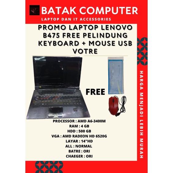 LAPTOP LENOVO AMD A6 SECOND / LAPTOP LENOVO BEKAS