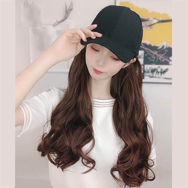 New Wig Topi Rambut Panjang Wanita Korean Version / Wig Hat Women's Long Curly Hair