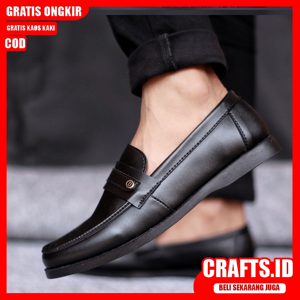 CRFTS X DTS Sepatu Slip On Pria Kulit Asli Sepatu Pria Casual Pantofel Kerja Sepatu Kasual Cowok/Cowo Santai Gaya Keren Kekinian AntiSlip Termurah