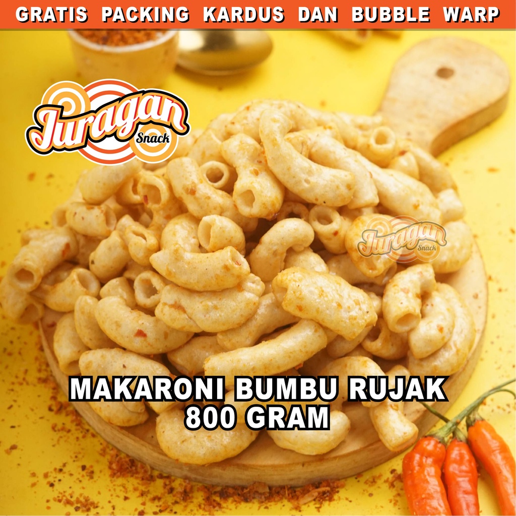 MAKARONI BUMBU RUJAK 800 gram snack kiloan makanan ringan jajanan cemilan camilan pedas asin gurih murah