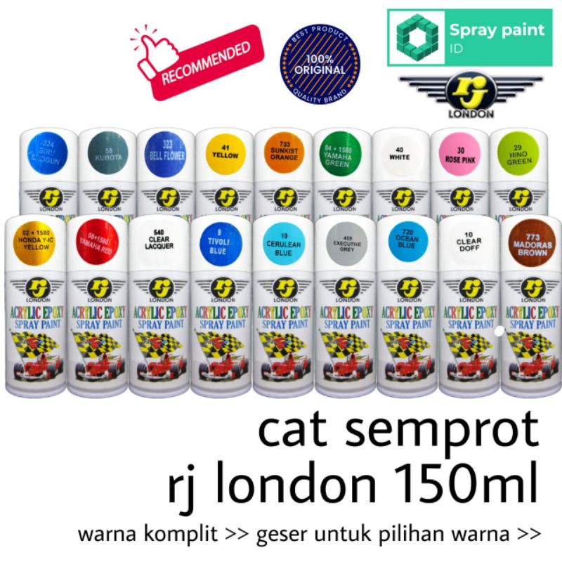 pilox pilok cat semprot RJ LONDON 150ml spray paint semua warna hitam merah kuning biru hijau orange