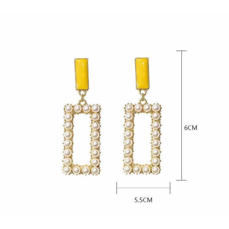 Persegi panjang geometris 925 perak pin anting-anting trendi profil tinggi fashion kuning stud antin