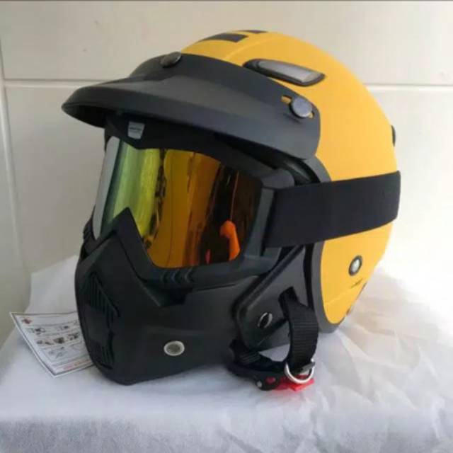 Helm JPN Kawai momo kuning doff pet googles mask