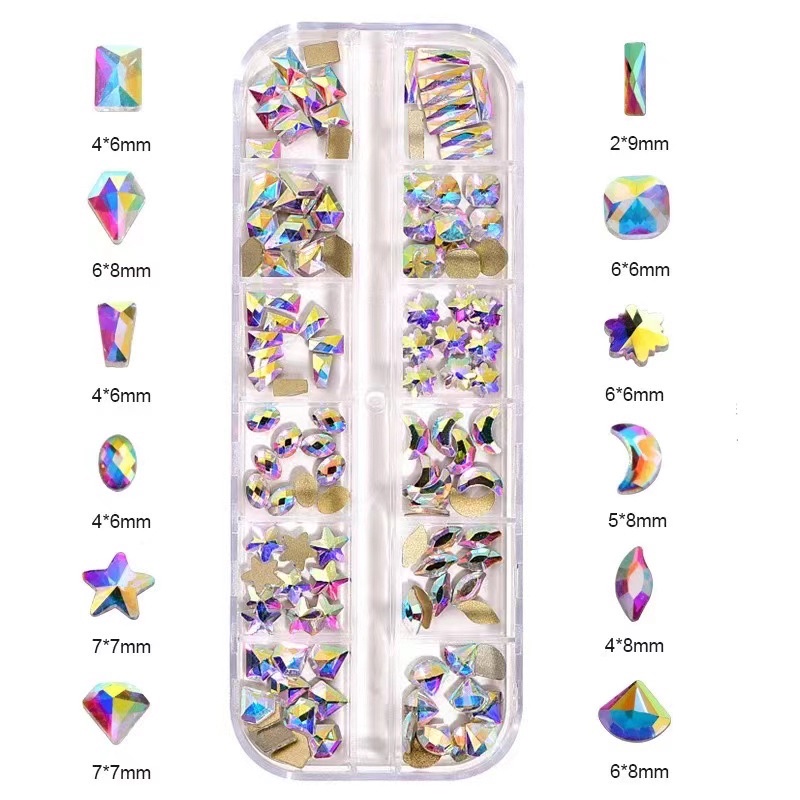 SWAROVSKI MIX SHAPE CRYSTAL AB CLEAR BRONZE COLOR RHINESTONE MIX SHAPE 12 BENTUK NAIL ART NAIL CHARM HIASAN NAILART BATU PERMATA