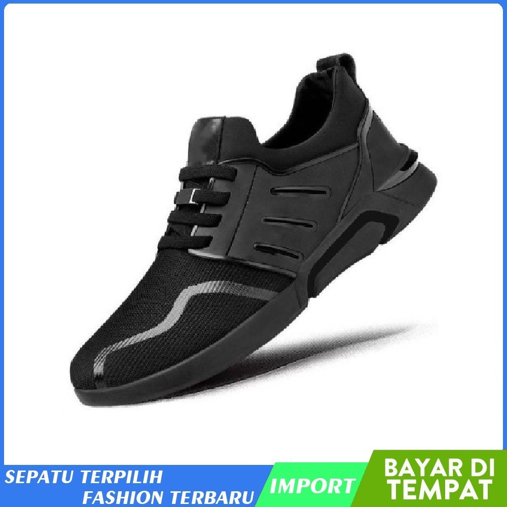 Sneaker Pria Batam ELIZA Sepatu Olahraga Pria Korea Fashion Sneakers Sekolah Kerja Sport Hitam F15