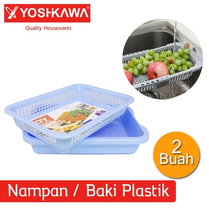 YOSHIKAWA Nampan / Keranjang / Baki Plastik 2 Layer EVL-B-0125 biru