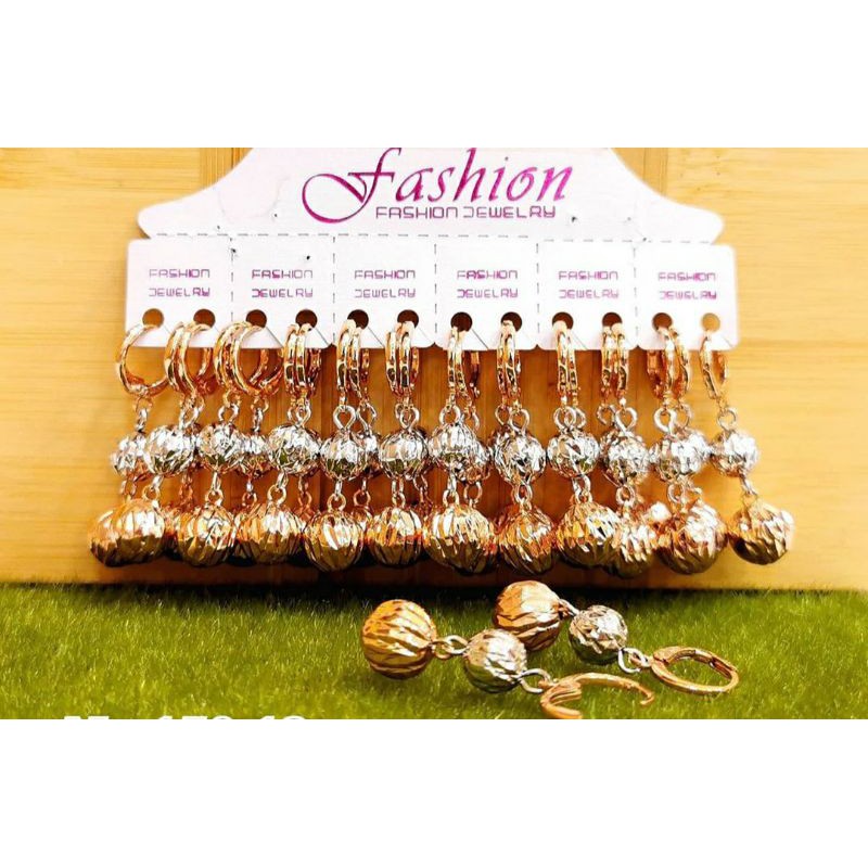 BISA COD ANTING BOLA BULAT FASHION JEWELRY XUPING KOMBINASI WARNA PUTIH KUNING TITANIUM KOREA KERABU