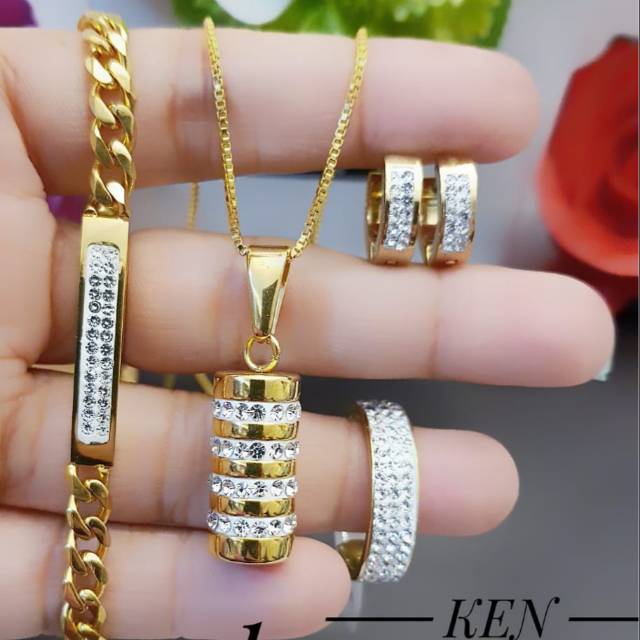 Titanium set perhiasan lapis emas 24k 0338