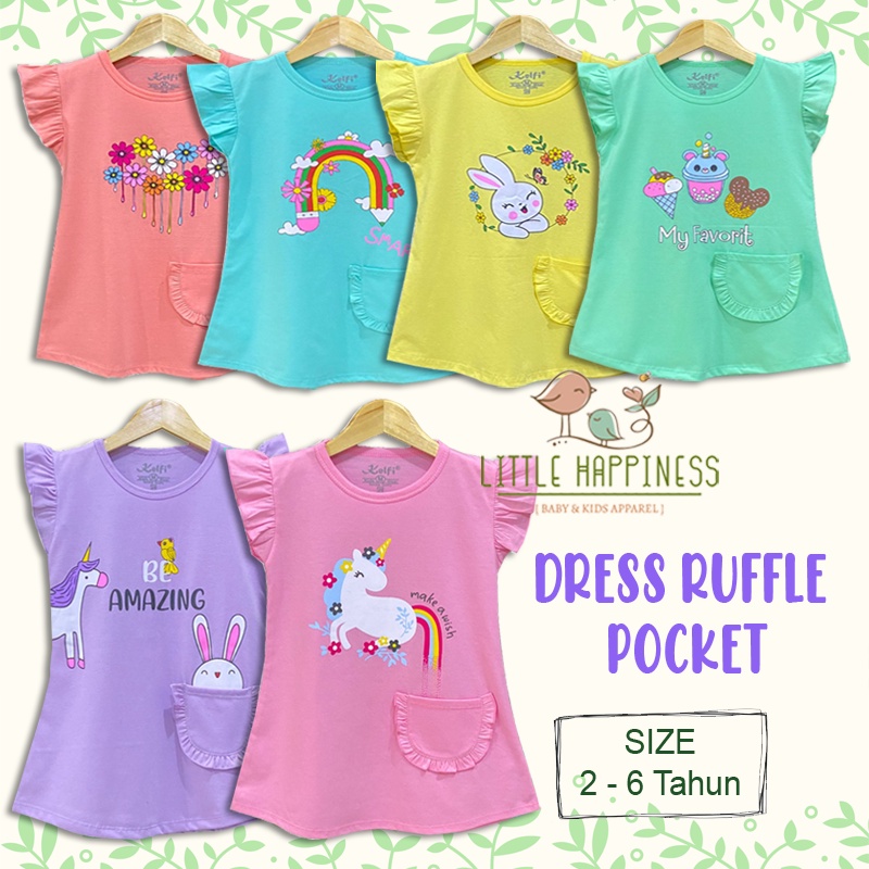 DRESS MOTIF ANAK USIA 2 - 6 TAHUN &quot;RUFFLE POCKET&quot; / DRESS DASTER ANAK PEREMPUAN KELFI