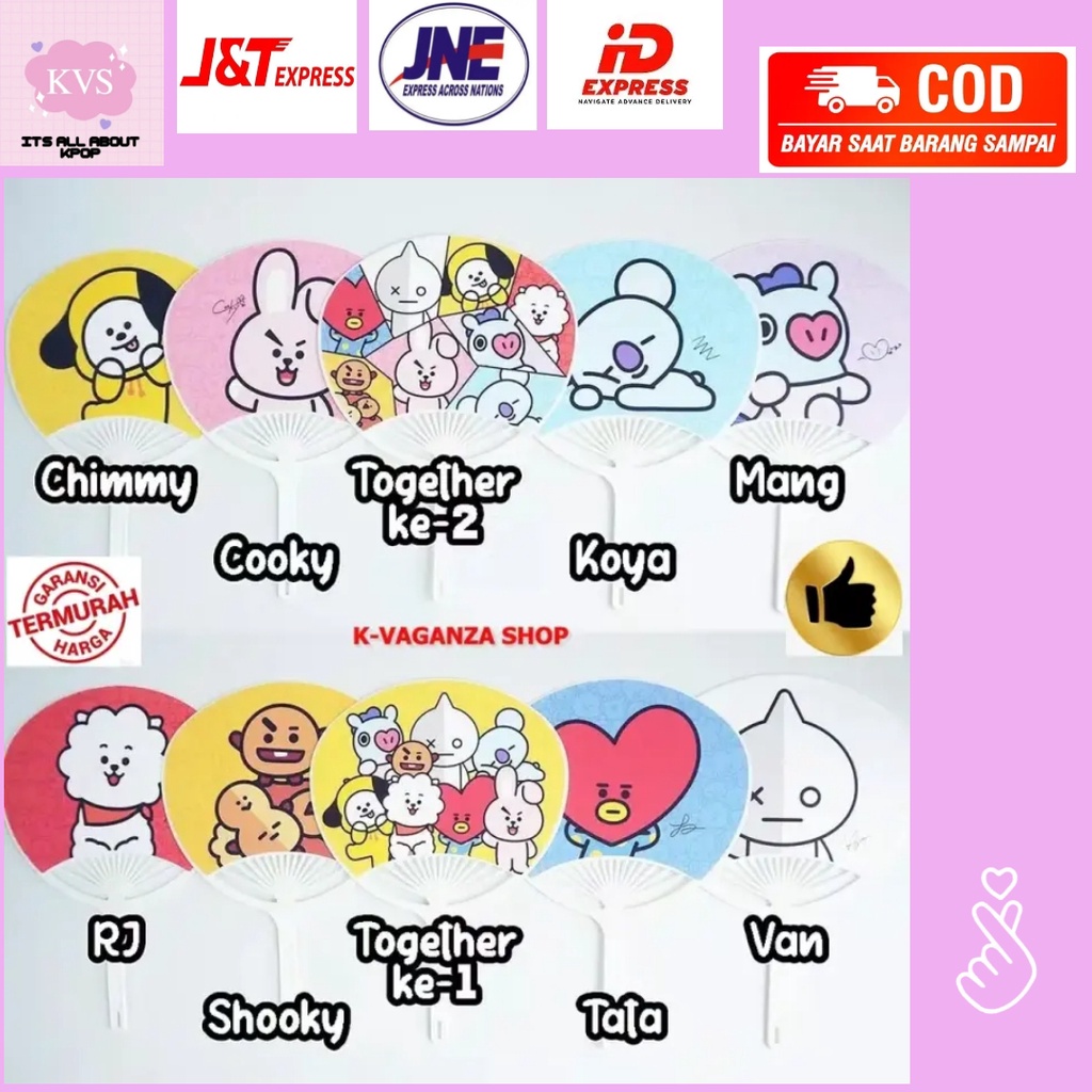 Kipas bt21 bts Tangan Plastik Manual Portable Karakter Jumbo Unofficial Versi 3 Anti Air Souvenir Ki