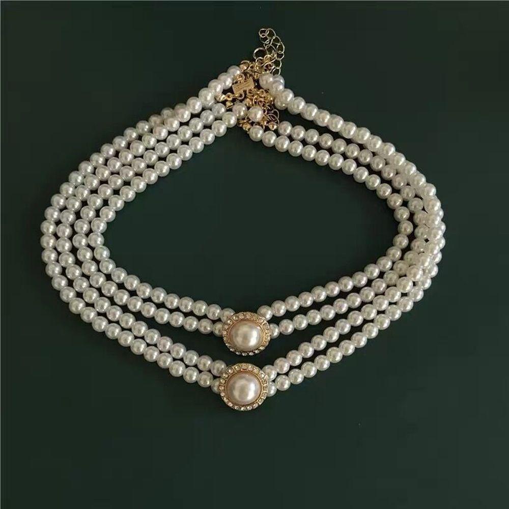 Needway Wanita Kalung Elegan Baroque Mutiara Temperamen Hepburnesque Double-layer Perhiasan Aksesoris