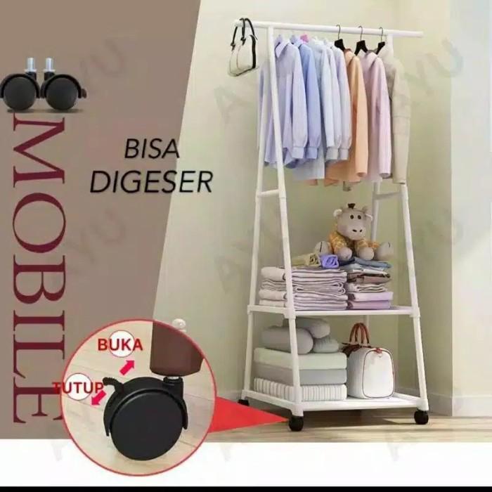 Hanger Rak Gantungan Baju Berdiri Triangel Dengan 4 Roda Standing Hanger