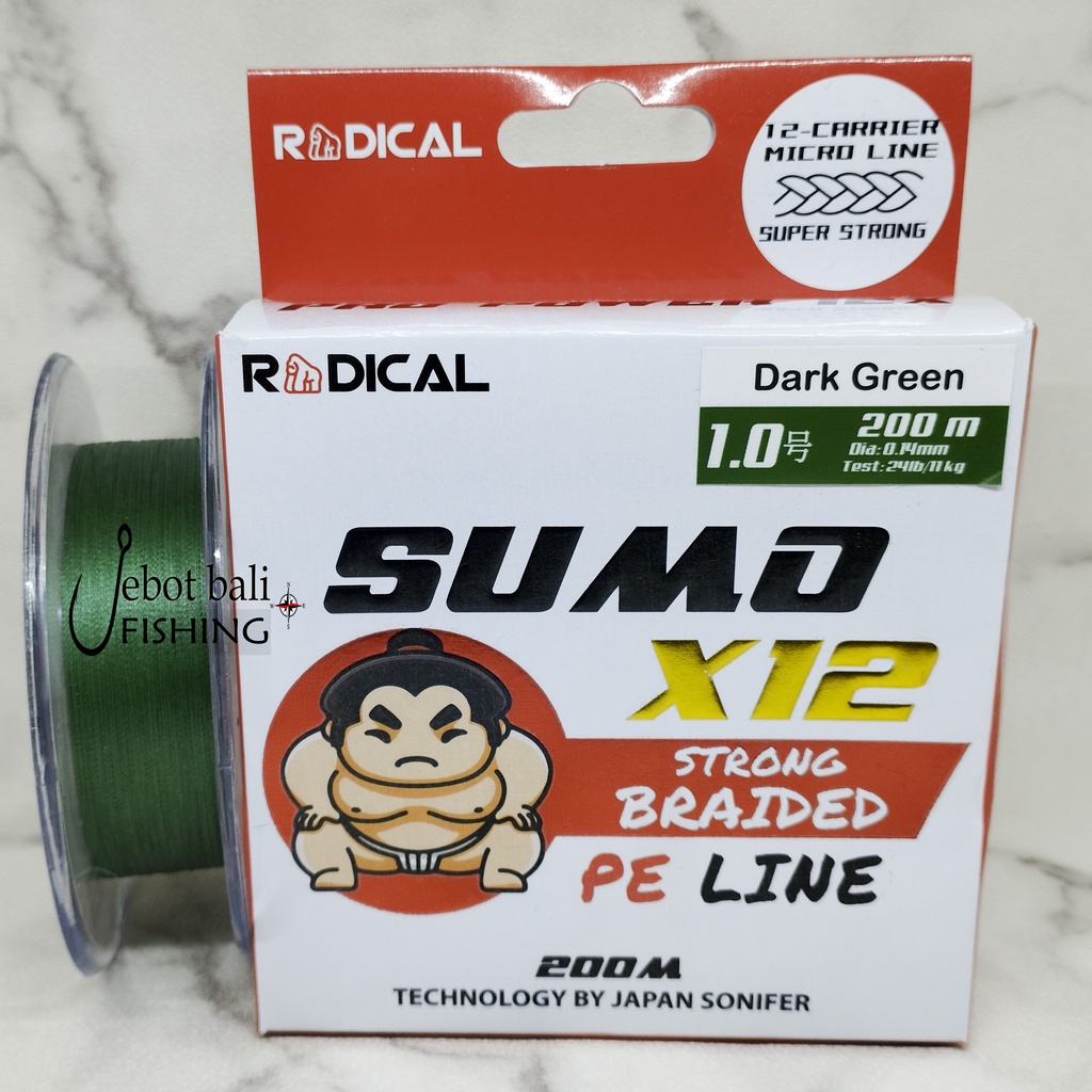 Senar PE Radical Sumo X12 - PE 0.6 0.8 1.0 1.5 200 meter - Tali Pancing UL