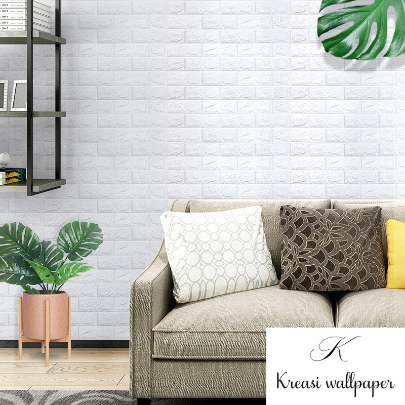 Wallpaper Dinding 3D Foam Bata Putih Sticker Premium TERMURAH | Walpaper Brick Stiker-2