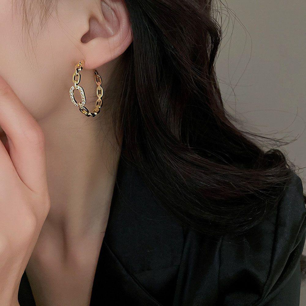 Needway Anting Berbentuk C Wanita Rantai Retro Elegan Paduan Mengkilap Gadis Anting Gaya Korea