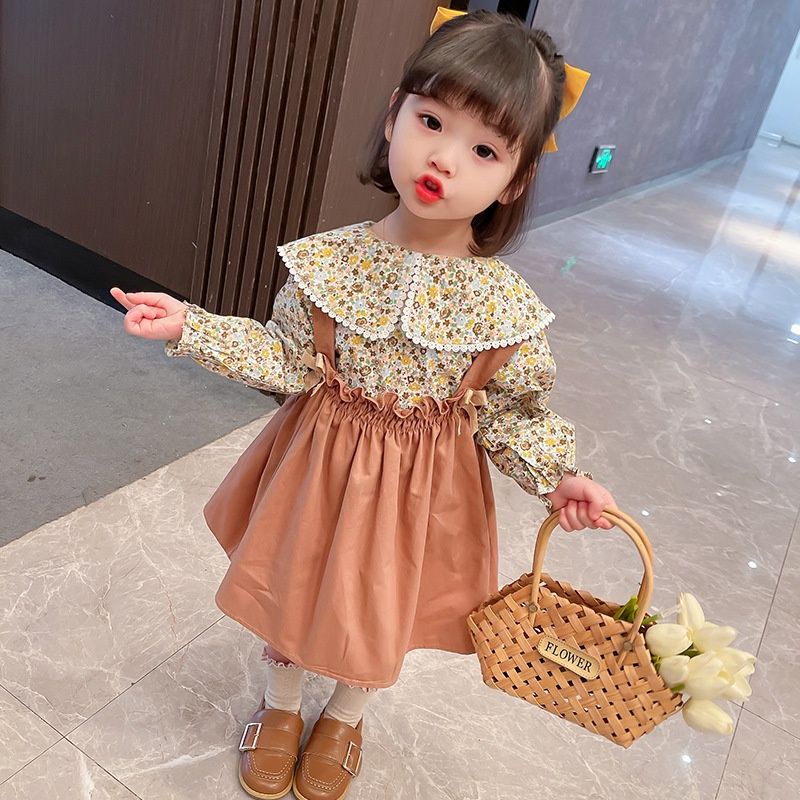 Dress Anak Lengan Panjang motif Bunga-bunga Import