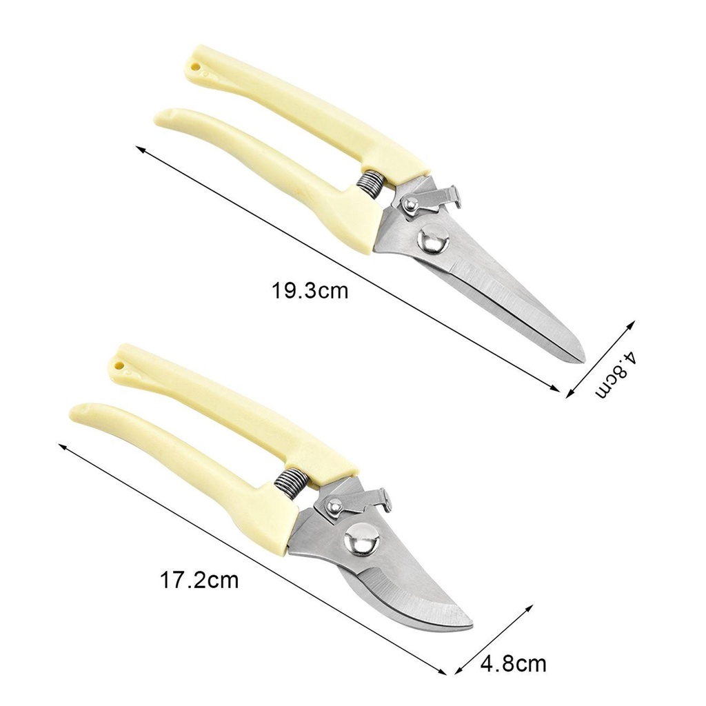 [Elegan] Pruning Shears Beige Kualitas Lurus/Bengkok Kepala PP Handle Tajam Spring Sesign Perlengkapan Taman