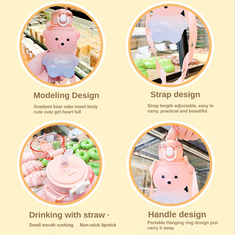 Botol Air Minum Bahan Plastik Warna Gradasi Ukuran 800ML Dengan Sedotan Untuk Anak Perempuan