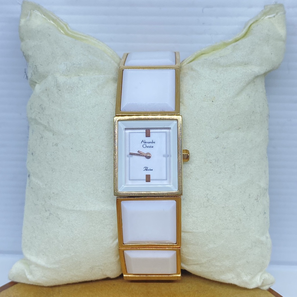 Alexandre Christie Ac 2312 Stainless Steel Gelang Keramik Putih Gold Garansi resmi 1 Tahun