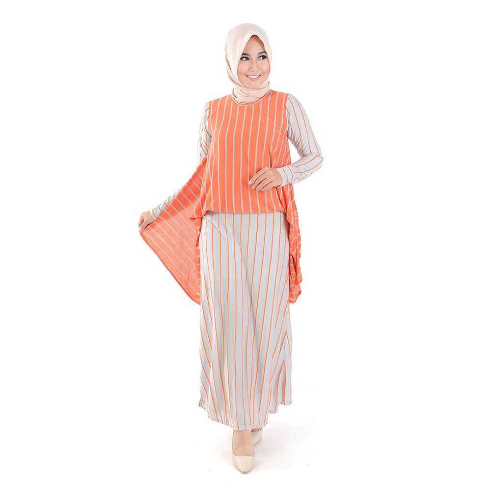 XSHOP Long Dress Gamis Maxi tangan Corak salur - Alfiana