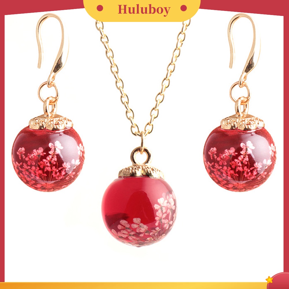 Hu Hu Hu Hu Hu Alat Bantu Pasang Kacamata♡ Set Anting Kait Gantungkalung Dengan Liontin Bola Kaca Isi Bunga Kering Untuk Wanita