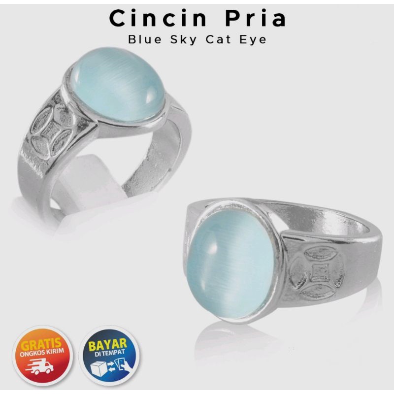 Cincin Pria Batu Blue Sky Cat Eye Akik Kecil
