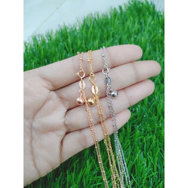 GELANG KAKI RANTAI JEDAR 2LAYER +1 BEL/ GELANG KAKI PERAK ASLI SILVER 925 LAPIS EMAS/ GELANG FASHION WANITA TERBARU