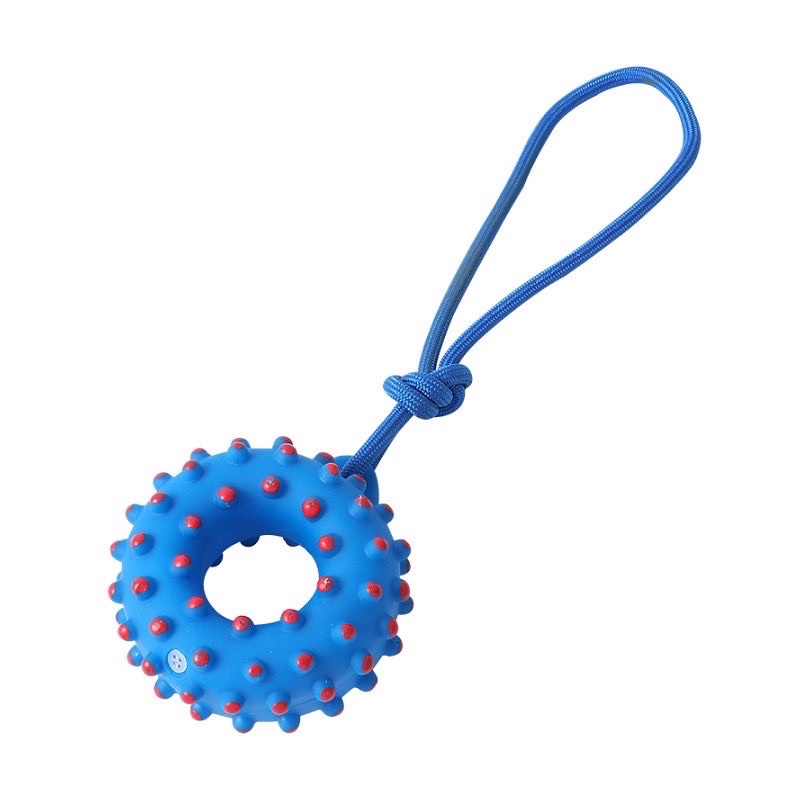 donut teething thorn ring with rope squeaky toy