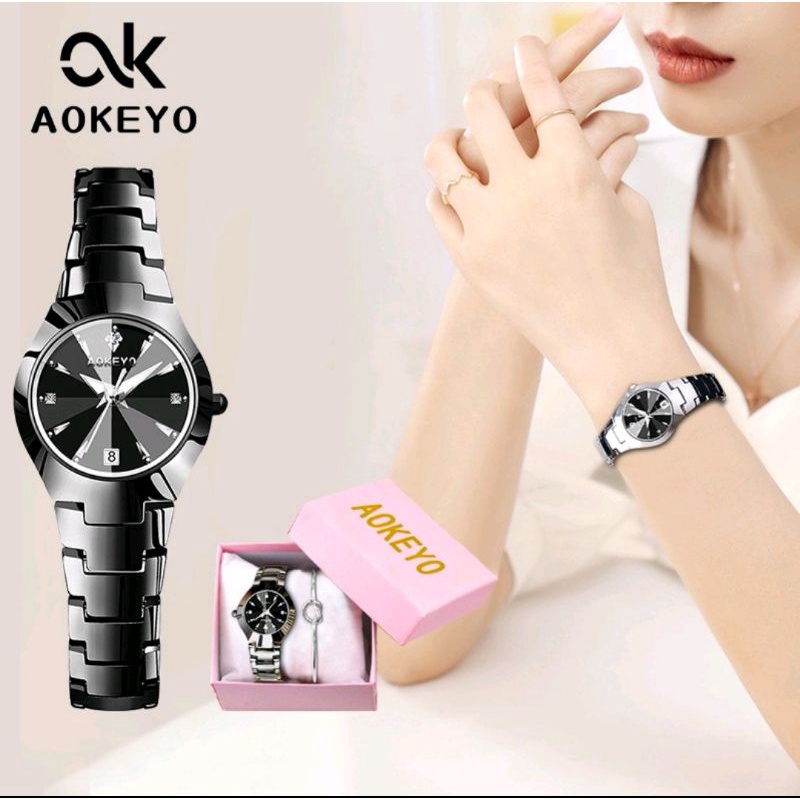 AOKEYO jam tangan wanita ORIGINAL berlian anti air analog bisnis kuarsajam