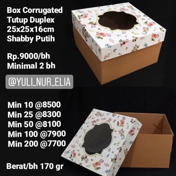 

Box Corrugated Tutup Duplex 25x25x16cm Shabby Putih