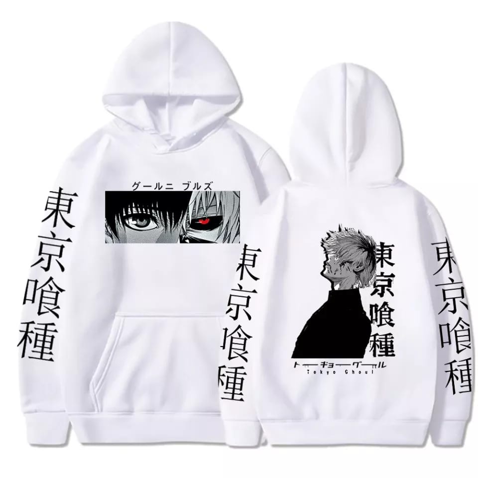 ( V1) MANGA TOKYO GHOUL 2SIDE Sweater Hoodie Wanita Mewah Oversize Fashion Kekinian Outfit Korean Style Ootd Cewek Remaja Ala Korea Bahan Fleece Premium Sweeter Hody Suiter Hoddy Switter Hudie Sweather Hodie Atasan Lengan Panjang LD 100 120 BB 40 45 50-PUTIH