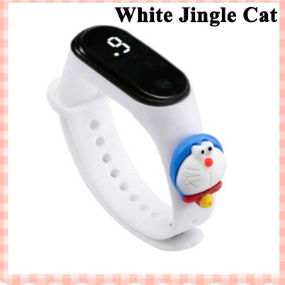 Jam Tangan LED Digital IP67 Anti Air Motif Kartun Anak Laki-laki Perempuan LED Minimalis Gelang-White Jingle cat