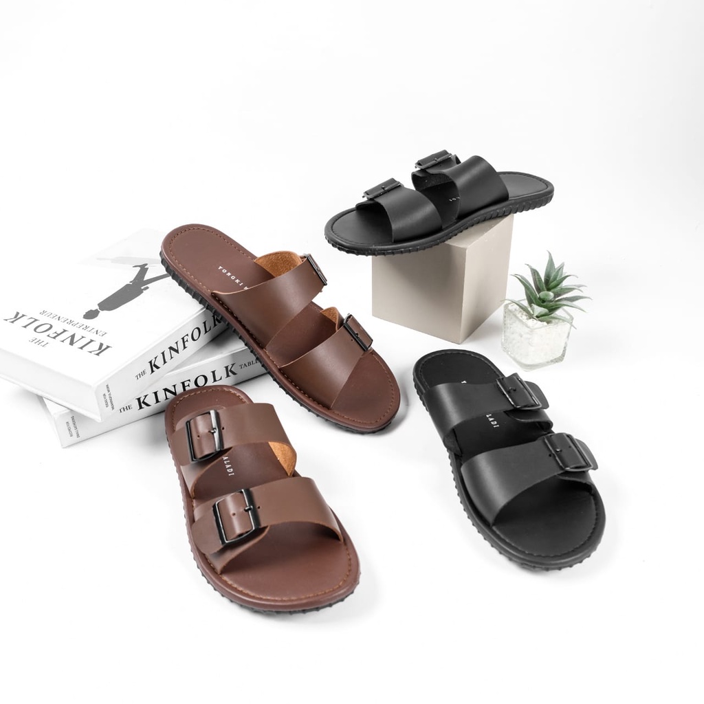 Sendal Kulit YK Full Up Sendal Kulit Asli Pria Sandal Slop Casual