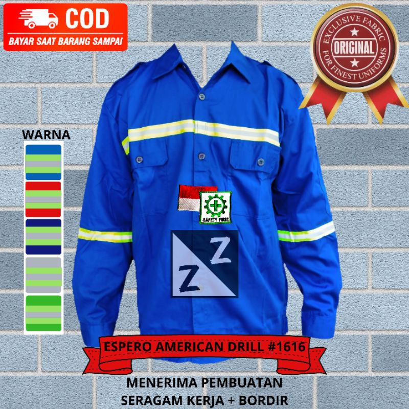 BAJU KERJA SAFETY LAPANGAN PROYEK LENGAN PANJANG SAFETY PRIA KERJA PROYEK BAJU SAFETY TEHNIK K3