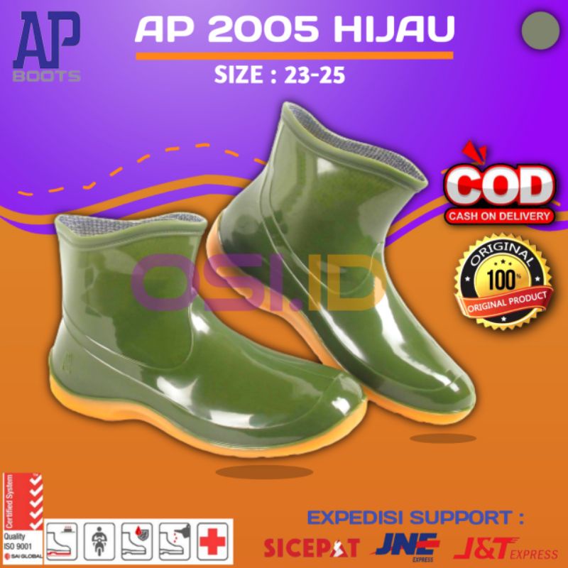 OSI.ID Sepatu Boot Pendek AP Boots AP 2005 Hijau Polos Glossy Fashion Wanita sepatu karet ankle boot