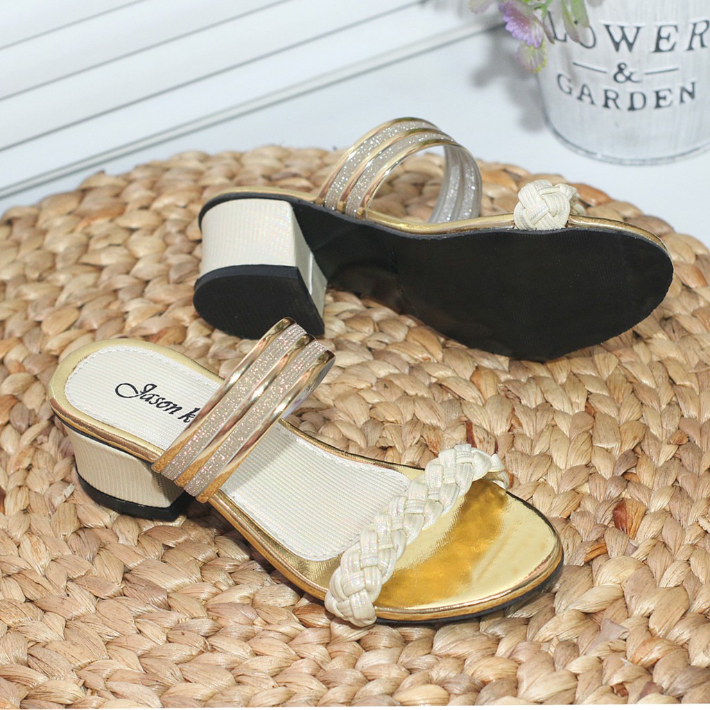 Sandal Heels Anak Perempuan Motif Tali Kepang Hak 3 Cm Sendal Anak Cewe Sepatu Pesta SINTAKEPANG