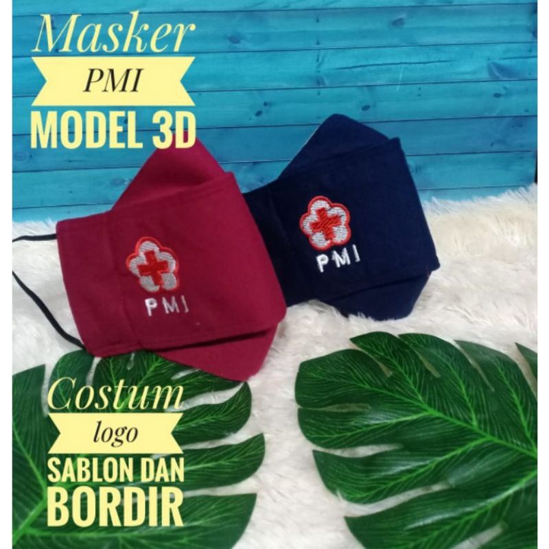 Masker Palang Merah Indonesia (PMI) 3D logo bordir dan sablon