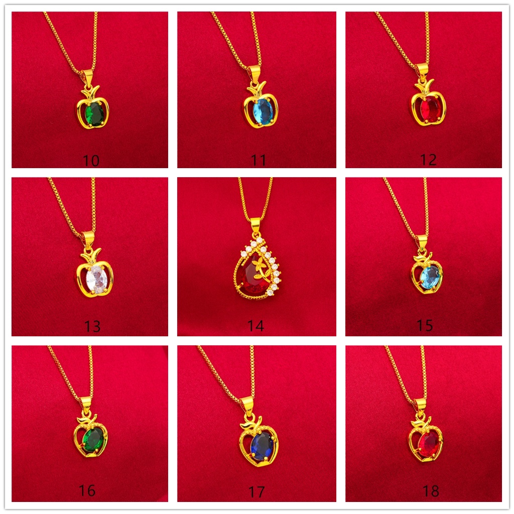 Kalung Lapis Emas Asli Kadar 375 Hias Liontin Ruby Emerald Sapphire Berlian Kilau Untuk Wanita