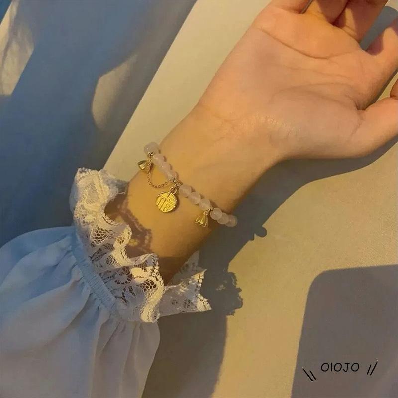 【COD】Gelang Tangan Rantai Aksen Batu Chalcedony Blessing Untuk Wanita