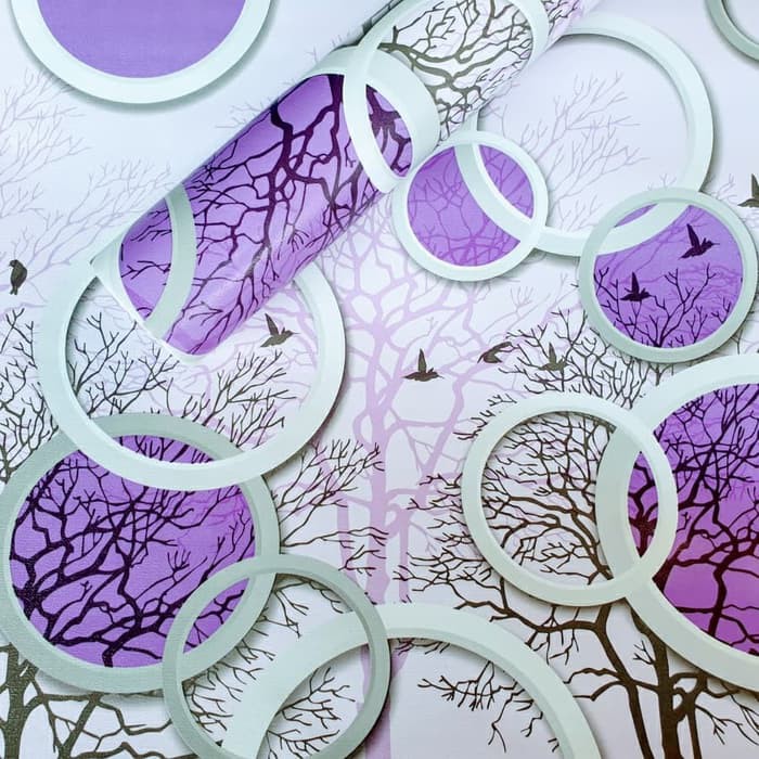 Wallpaper Dinding Motif Polkadot Burung Ungu