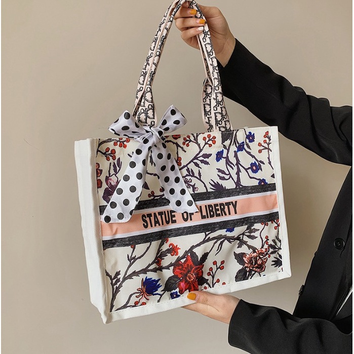 LIBERTY Totebag Motif Kanvas Wanita Pria Remaja Resleting Korean Style By Chikoisme NR