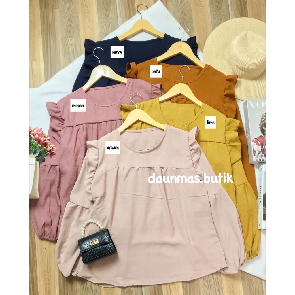 1KG MUAT 5PCS | BRENA BLOUSE RUFFLE LENGAN SUPER BALON AIRFLOW CRINKLE HITS OOTD SELEBGRAM FASHION GROSIR WANITA TERMURAH