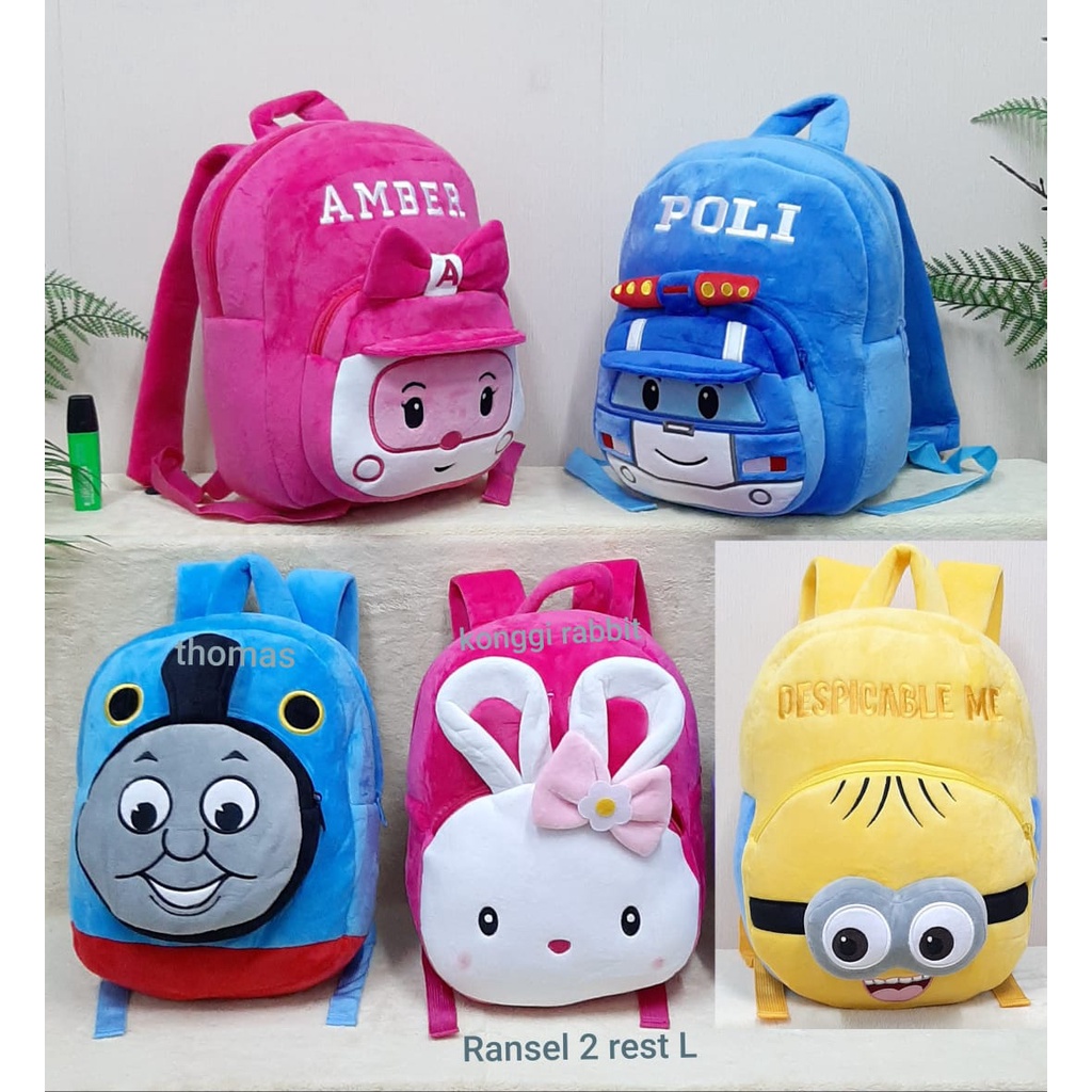 Ransel 2rest Poli Car Size L/Tas Karakter/Kado Tas Anak Sd TK/Tas Ransel Poli Amber Thomas Minion Rabbit/ransel pesawat