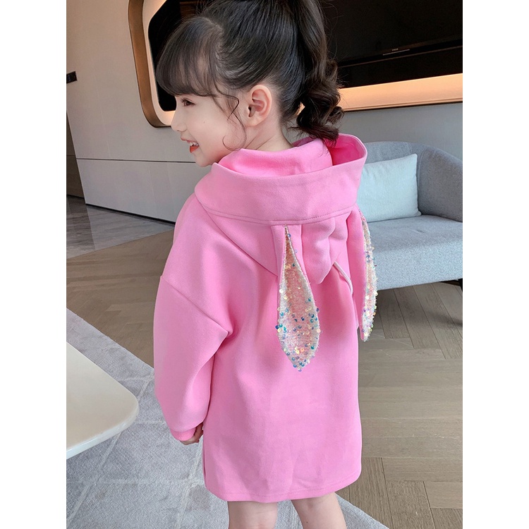 DR125-FREE TAS Dress Sweater Anak Perempuan Hoodie Rabbit Gliter