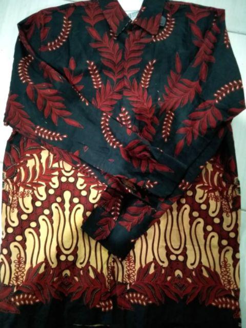 Batik Trusmi Kemeja Batik Pria Lengan Panjang Merah Hitam Seno
