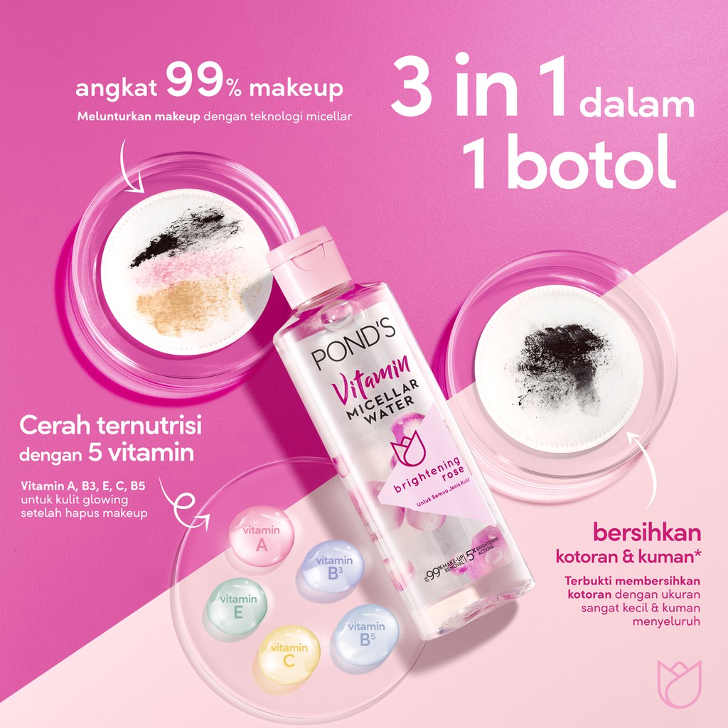 POND'S Micellar Water untuk Kulit Kering, Vitamin &amp; Aloe Vera 100ml