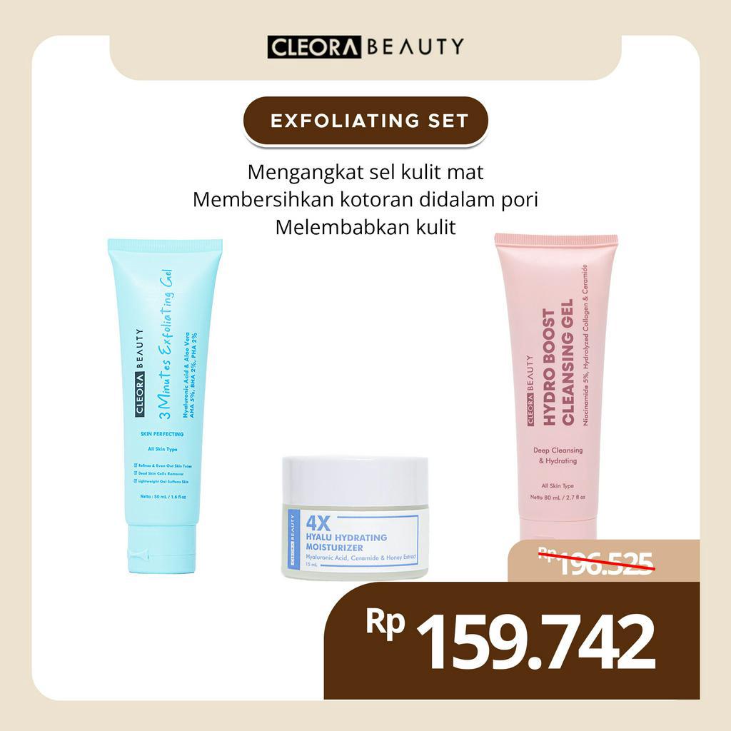 Cleora Exfoliasi Set Special 3in1 - Paket Skincare Set Wanita Pria Exoliating Gel Face Wash Sabun Cuci Muka Hydrating Moisturizer Pemutih Wajah