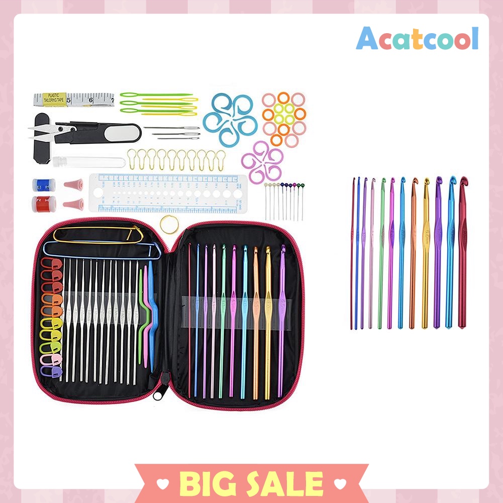 DIY Aluminum Crochet Hooks Sweater Knit Weave Craft Sewing Needles Set Kit