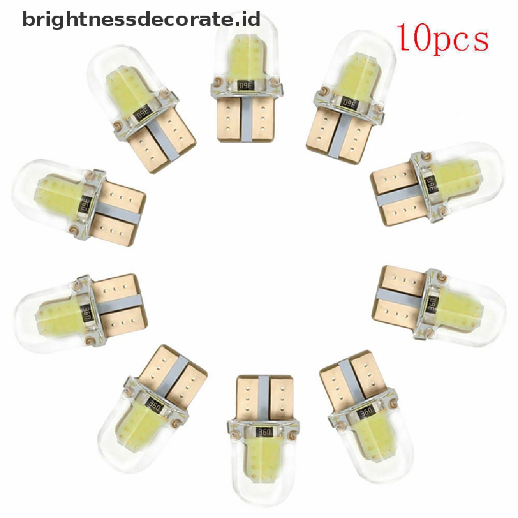 10pcs Lampu Led T10 194 168 W5W 8smd Canbus Silica Gel Warna Putih Untuk Plat Nomor Mobil